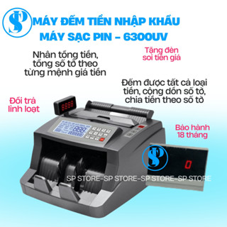  Máy đếm tiền NHẬP KHẨU SẠC PIN cao cấp,nhân tổng tiền theo từng mệnh giá tiền polymer,6300UV 
