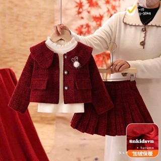   Hàng loại 1  Váy Noel bé gái Set váy đỏ cho bé gái Áo dạ Tweed phối chân váy xoè sang chảnh 10-30kg Tini Kids 