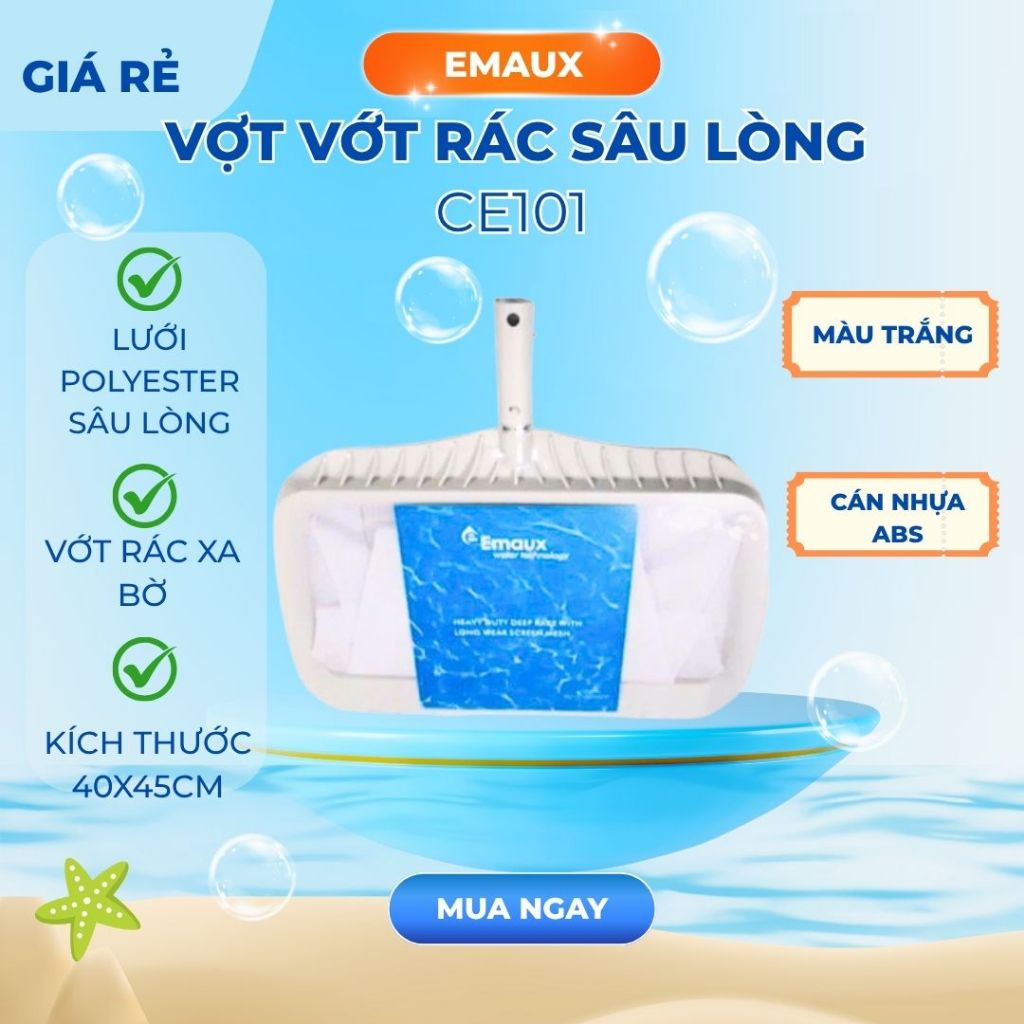 VỢT VỚT RÁC SÂU LÒNG EMAUX CE101 DẠNG TÚI, VỚT RÁC XA BỜ, 40X45CM