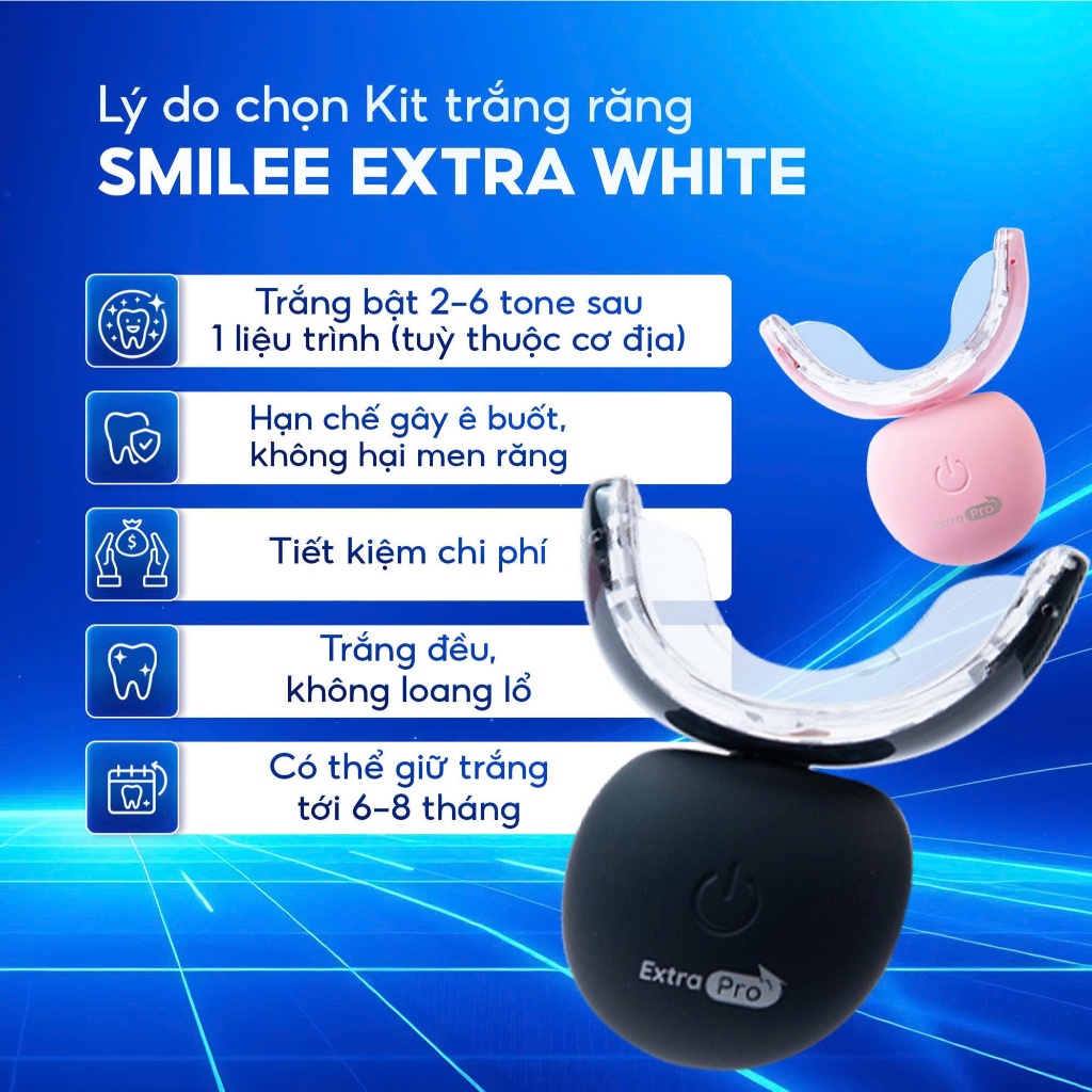 [GIÁ 638K TẠI LIVE SHOP] Trắng răng Smilee Extra, bộ kit làm trắng răng từ 2-6 tone sau một liệu trình. Hàng chính hãng | BigBuy360 - bigbuy360.vn