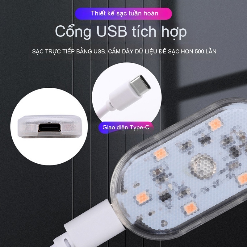 Đèn LED gắn trần ô tô cảm Đèn Led 6 Bóng Độ Sáng Cao Sạc USB Gắn Bên Trong Xe Hơi Tiện Dụng mini Cảm Ứng Gắn=