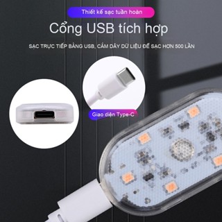 Đèn LED gắn trần ô tô cảm Đèn Led 6 Bóng Độ Sáng Cao Sạc USB Gắn Bên Trong Xe Hơi Tiện Dụng mini Cảm Ứng Gắn=