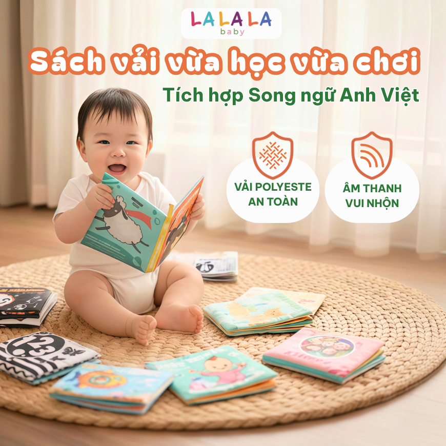 Sách Vải Song Ngữ Lalala Baby 12x12cm Nhiều Chủ Đề, Phát Triển Đa Giác Quan, An Toàn Cho Trẻ