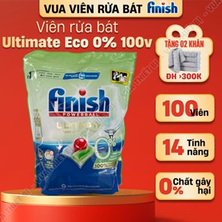 FINISH Ultimate Eco 0% túi 45 / 100 Viên tấy rửa máy rửa chén bát chính hãng All in 1 powerball 14 tính năng không mùi
