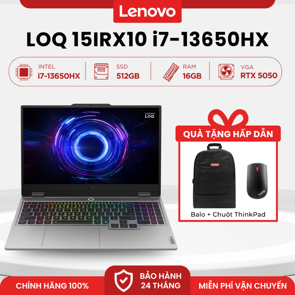 Laptop Gaming Lenovo LOQ 15IRX10 | i7-13650HX | 16GB | 512GB | RTX 5050 8GB | 15.6" FHD 144Hz | Xám