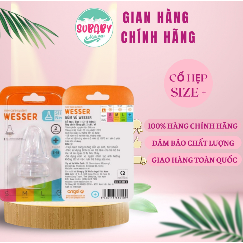 Núm vú Wesser Cổ hẹp size + vĩ 2 cái