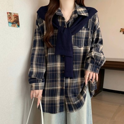 Áo Sơ Mi Bigsize Nữ Somi Kẻ Sọc Tay Dài Kèm Khăn Quàng Cổ Cá Tính Vintage SM182+A195