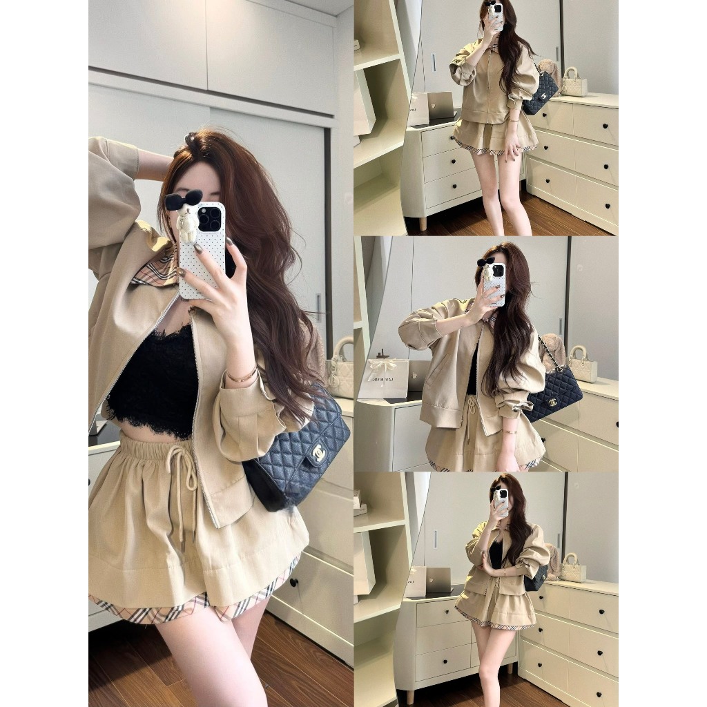 set đồ nữ áo phông trắng họa tiết mix váy yếm bò rêu dáng ngắn thiết kế LINH HOÀNG TỰ MAY LẠI LYN