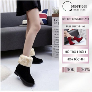    HOT 2025   Giày boot ống nữ da lộn cổ lửng dây kéo bốt ống MÙA ĐÔNG LÓT LÔNG ĐI TUYẾT S151 