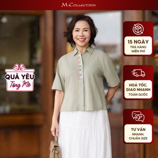  M COLLECTION | Áo Kiểu Sơ Mi Nữ Trung Niên Tặng Mẹ Vải Linen Thêu Hoa Cài Nút Trẻ Trung A12530 