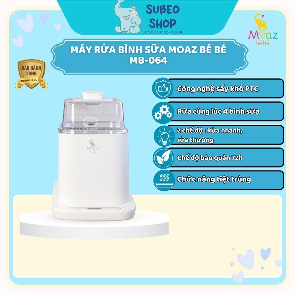 Máy rửa bình sữa Moaz Bébé Mb064 bản mới 4 cánh ( bảo hành 18 tháng)