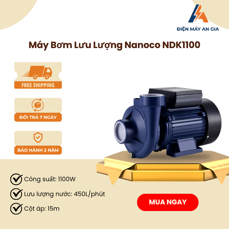 Máy Bơm Lưu Lượng Nanoco NDK1100 – Tăng Lưu Lượng 30%, Motor Đồng 100%, Thiết Kế Nhỏ Gọn – PEB