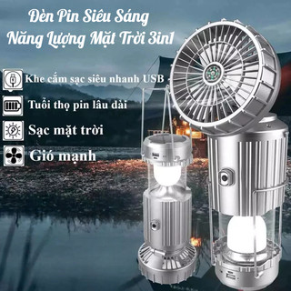 Quạt Tích Điện Đèn Camping Năng Lượng Mặt Trời 3 Trong 1 | Quạt Đèn LED Sạc Dự Phòng Treo Lều