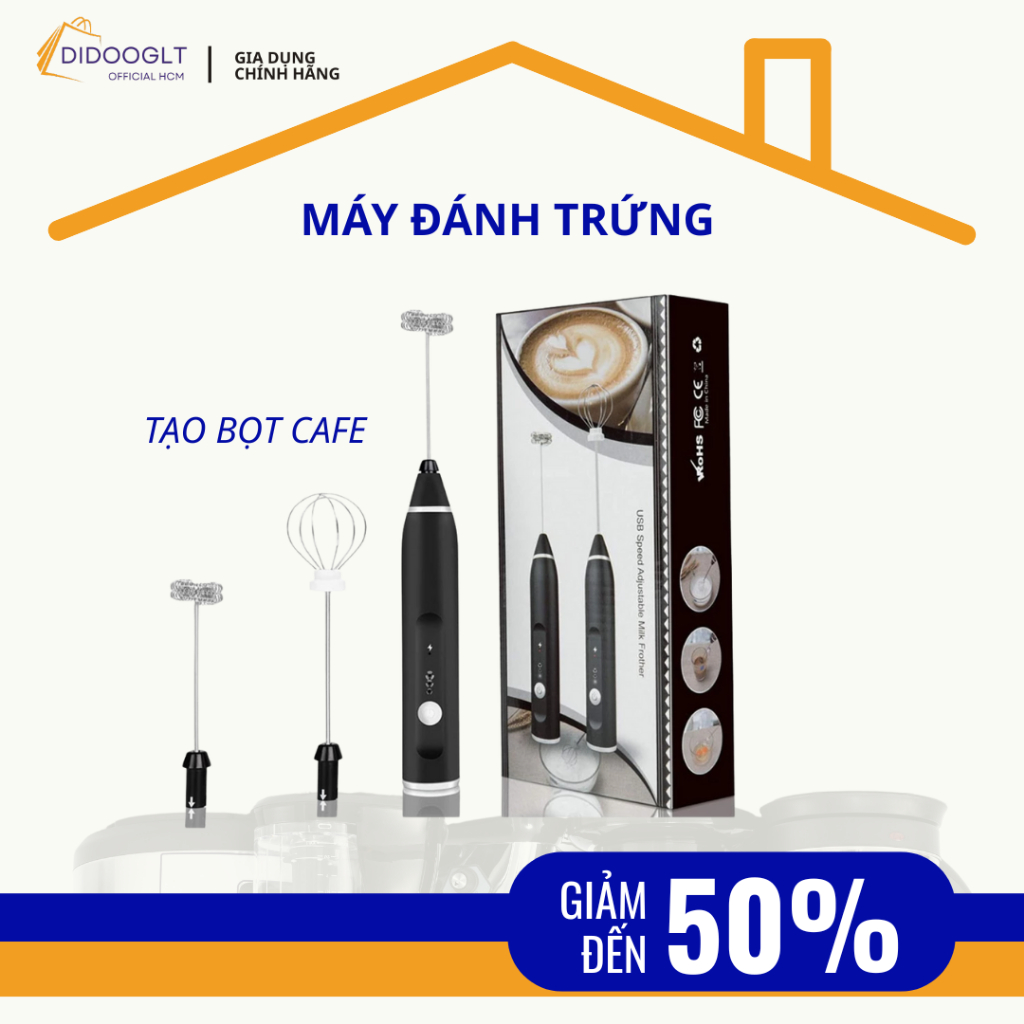 Máy Đánh Trứng, Đánh Sữa Và Tạo Bọt Cafe Cầm Tay Di Động, 3 Tốc Độ Sử Dụng Pin Sạc Cao Cấp ( didooglt )