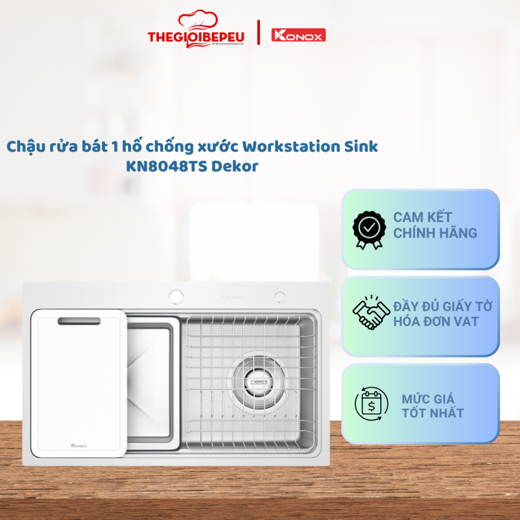 Chậu rửa bát 1 hố chống xước Workstation Sink KN8048TS Dekor