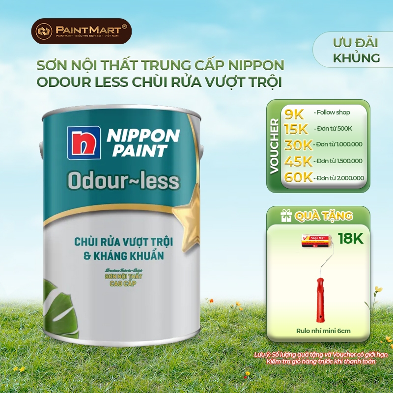 (1 lít) Sơn nước trong nhà Nippon Odour-less chùi rửa vượt trội và kháng khuẩn (Sơn nội thất)