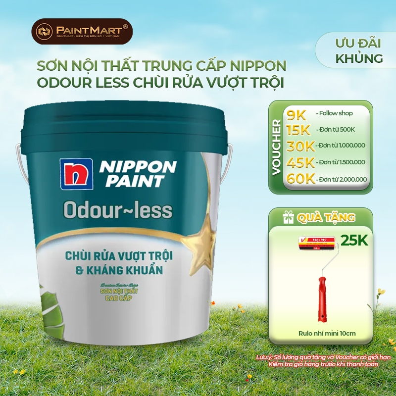 (5 lít) Sơn nước trong nhà Nippon Odour-less chùi rửa vượt trội và kháng khuẩn 5 lít (Sơn nội thất)