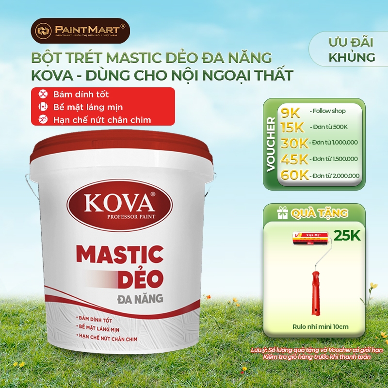 (6kg) Bột trét Mastic dẻo ngoài trời Kova MT-N thùng 6kg (Mastic dẻo đa năng)