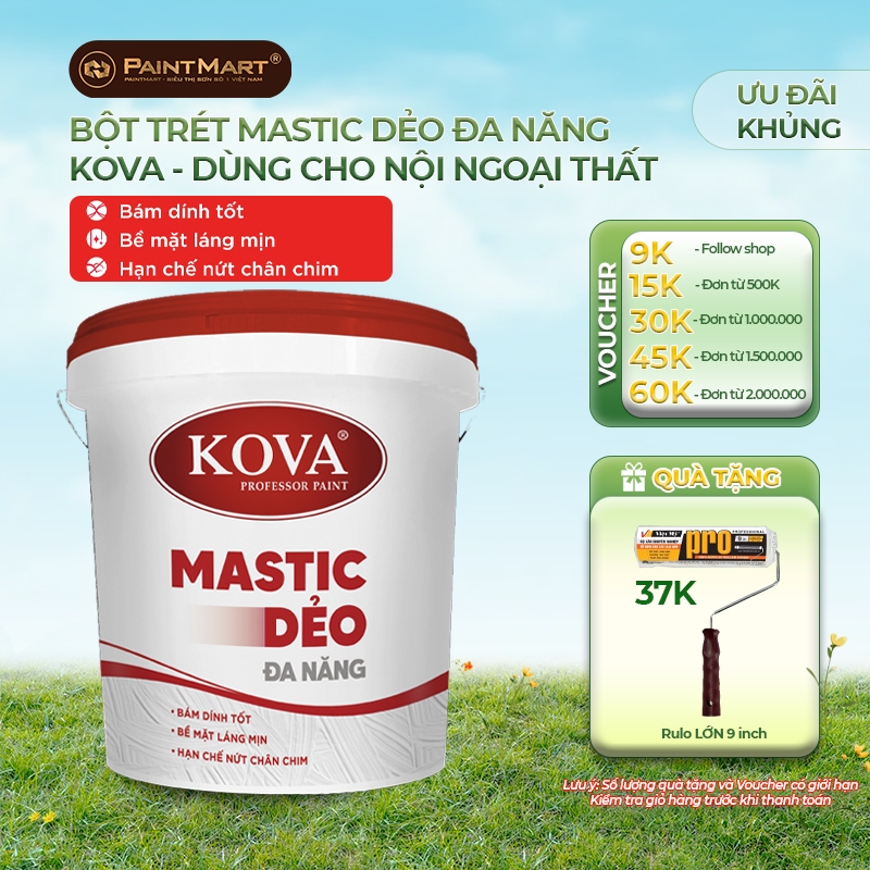 (25KG) Bột trét Mastic dẻo ngoài trời Kova MT-N (Mastic dẻo đa năng)
