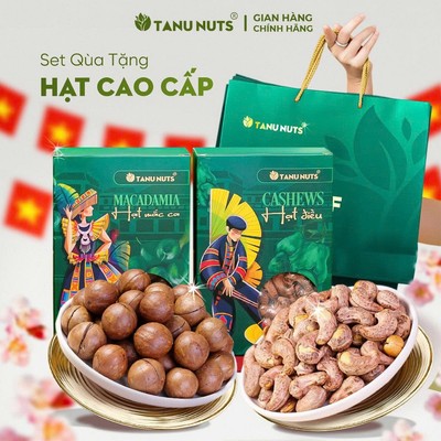 Set quà hạt premium 2 hộp macca và điều 500g TANU NUTS, quà tặng hạt dinh dưỡng cao cấp, sang trọng.