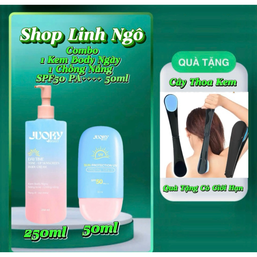 Combo Body JUORY Ngày  250ml+Chống Nắng 50ml+ Tặng  Cây Thoa Kem