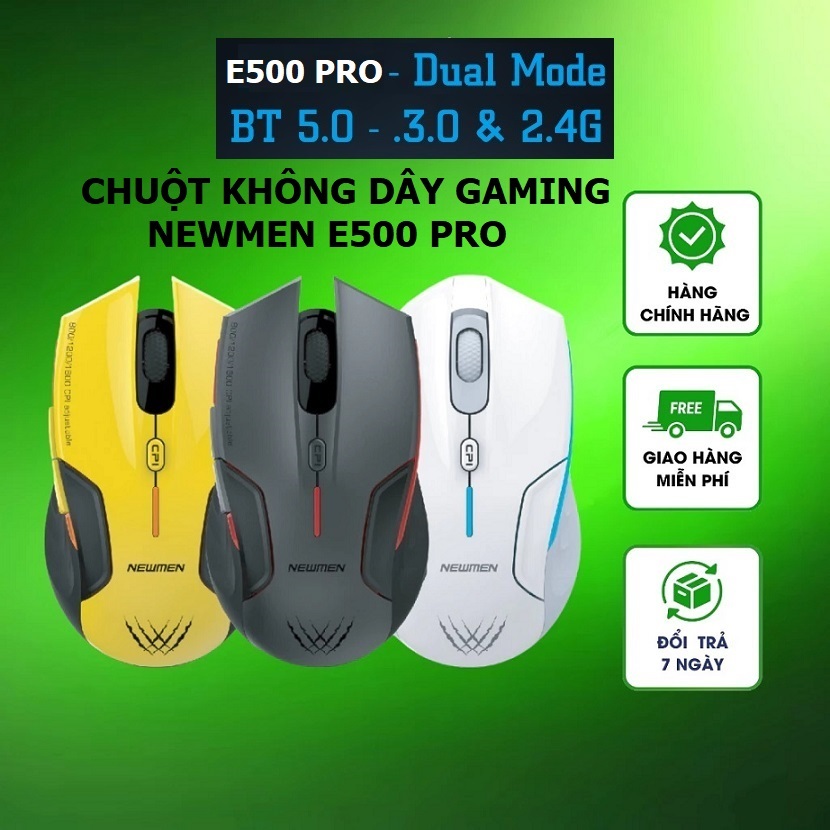 Chuột không dây + Bluetooth 5.0 Dual Mode Newmen E500 Pro Gaming - Hàng chính hãng bảo hành 24 tháng