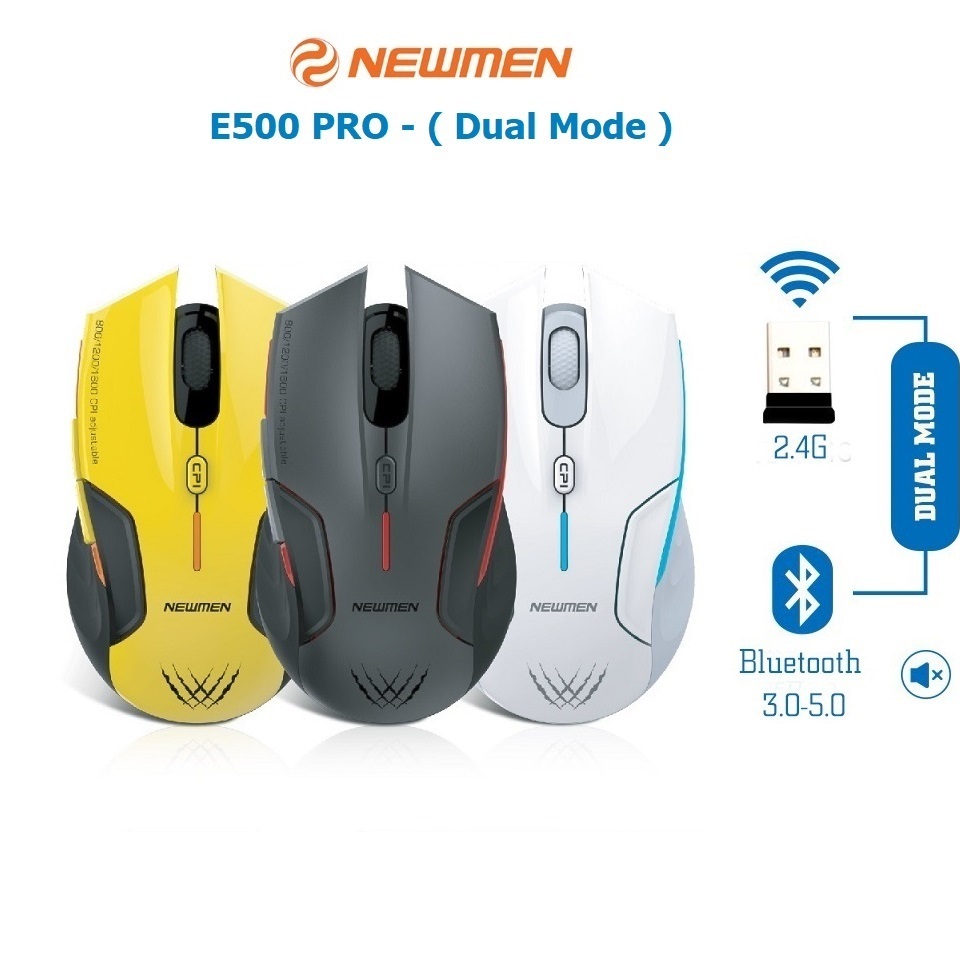 Chuột không dây + Bluetooth 5.0 chính hãng Newmen E500 Pro Dual Mode, 4000DPI, công thái học đối xứn