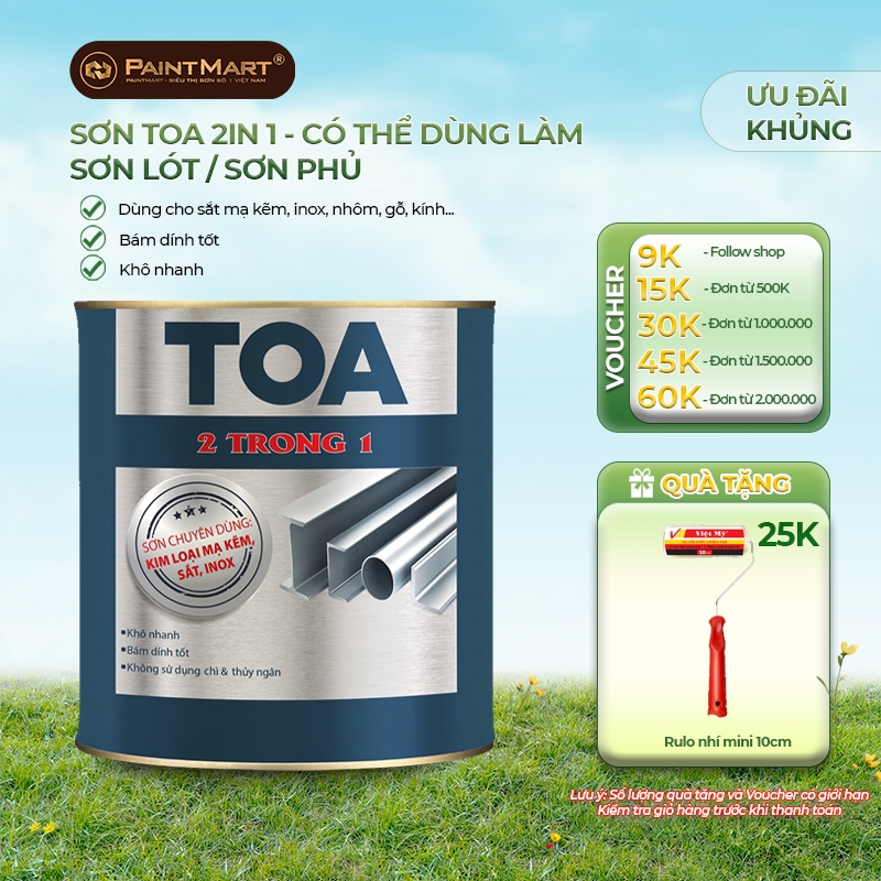 (3kg) Sơn sắt mạ kẽm TOA 2in1 sơn trên kim loại mạ kẽm, sắt, inox dùng cho thép, sắt mạ kẽm, nhôm, i