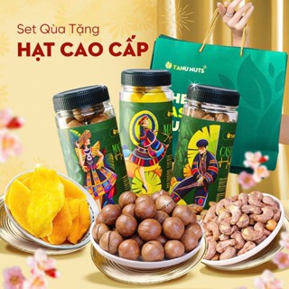  Set quà 3 hũ hạt 250g TANU NUTS quà tặng hạt dinh dưỡng gồm macca điều dẻ cười xoài sấy sang trọng. 