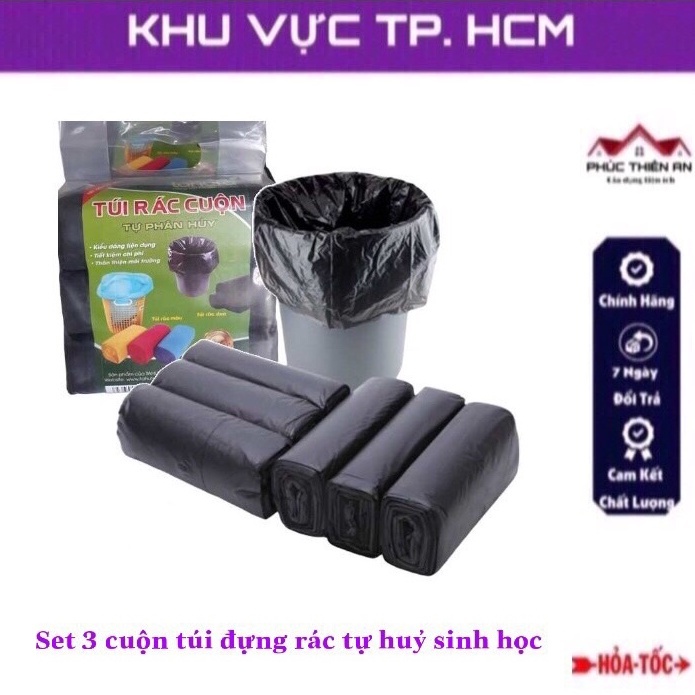 [320gram/bịch] Combo 3 Bịch 3 cuộn túi đựng rác tự hủy sinh học, (320gram/bịch - size trung 65x55cm)