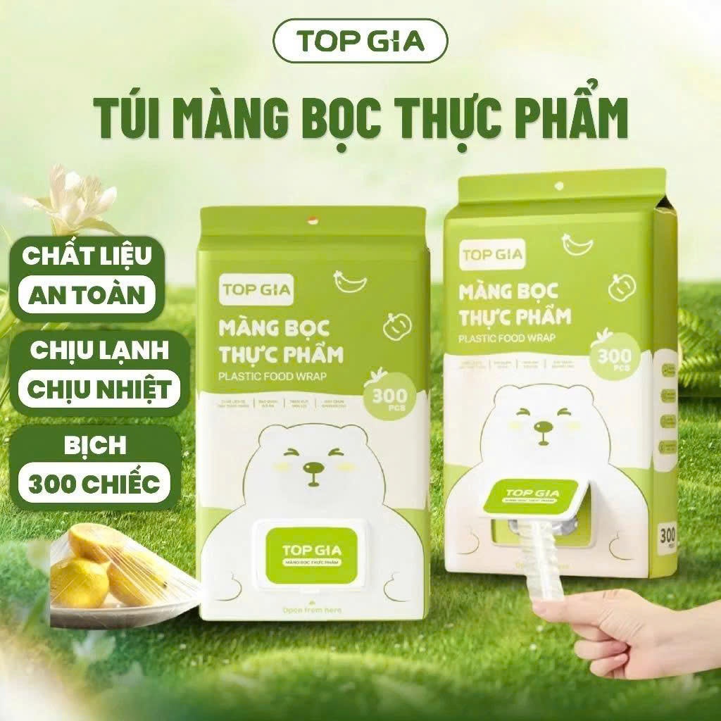 [Tặng Móc Treo] COMBO 2 Gói Màng Bọc Thực Phẩm Top Gia Túi 300 Cái - Có Chun, Co Giãn Siêu Dai, Thân Thiện
