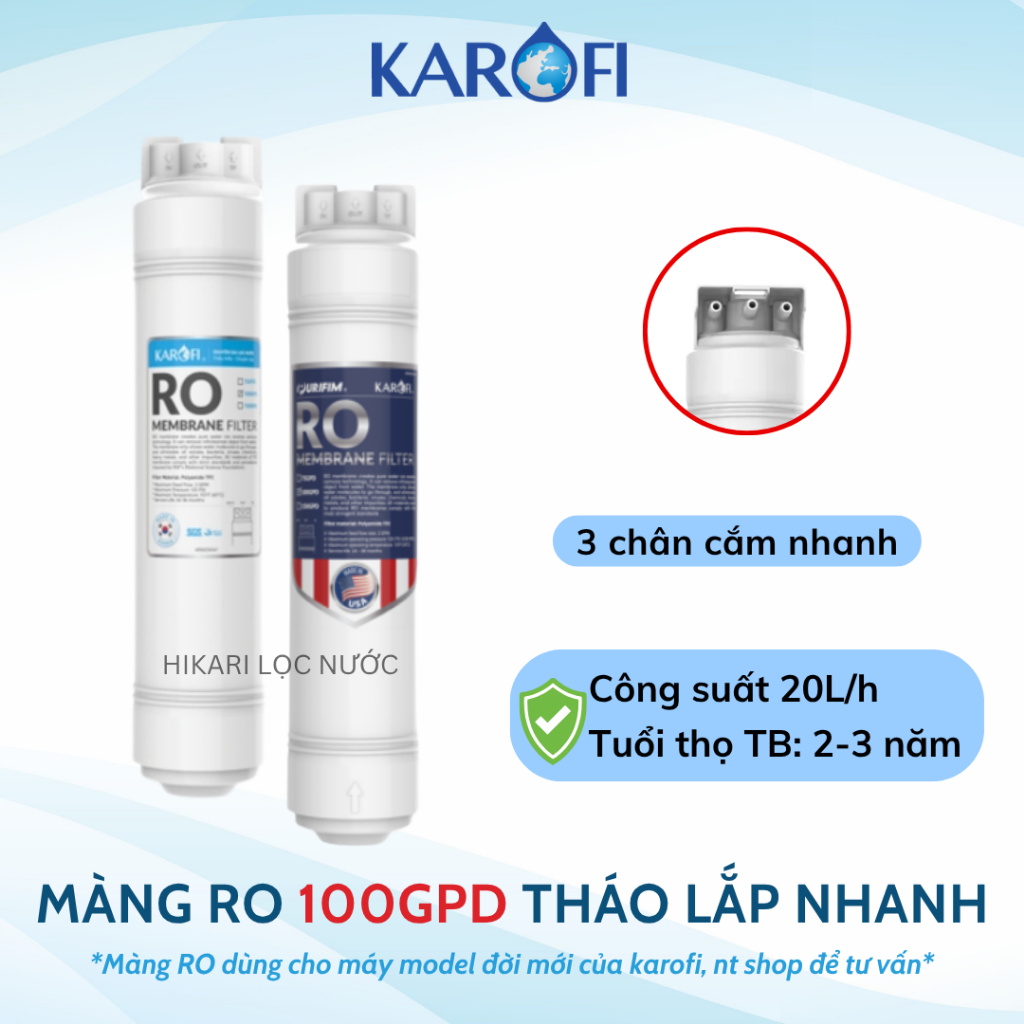 Màng RO Karofi 100GPD Thay Nhanh Nhập Khẩu Mỹ Kiểu Mới Model KQA-U95 PRO, M82, L82... Công Suất Lọc 