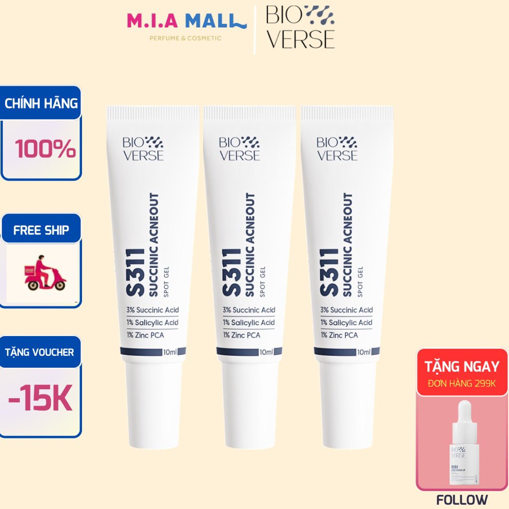 [Tặng Serrum] Gel Chấm Mụn S311 BIOVERSE Succinic Acneout 10ml