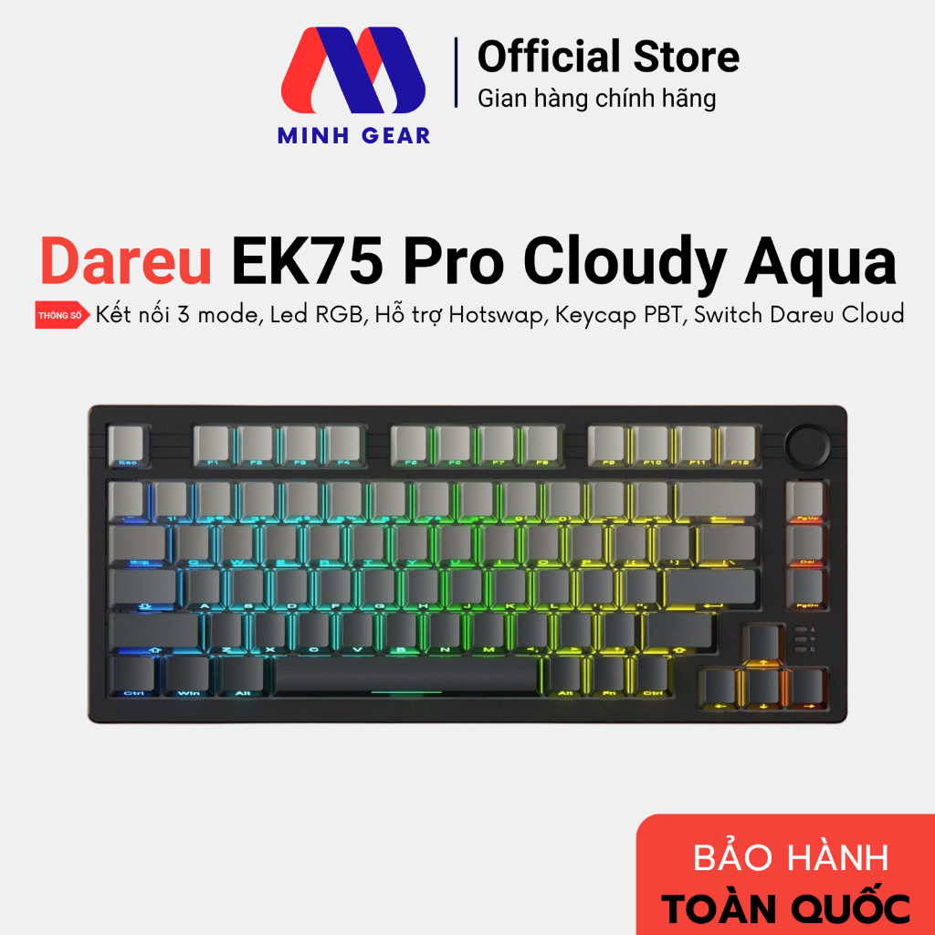 Bàn Phím Cơ Dareu EK75 Pro Cloudy Aqua - Hàng Chính Hãng