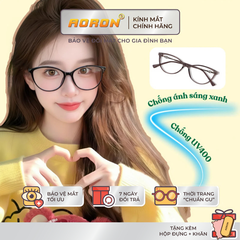 Kính Chống Ánh Sáng Xanh AORON Mắt Mèo Cá Tính Hạn Chế Cận Thị Chống Tia UV Ngăn Ngừa Mỏi Mắt AK265