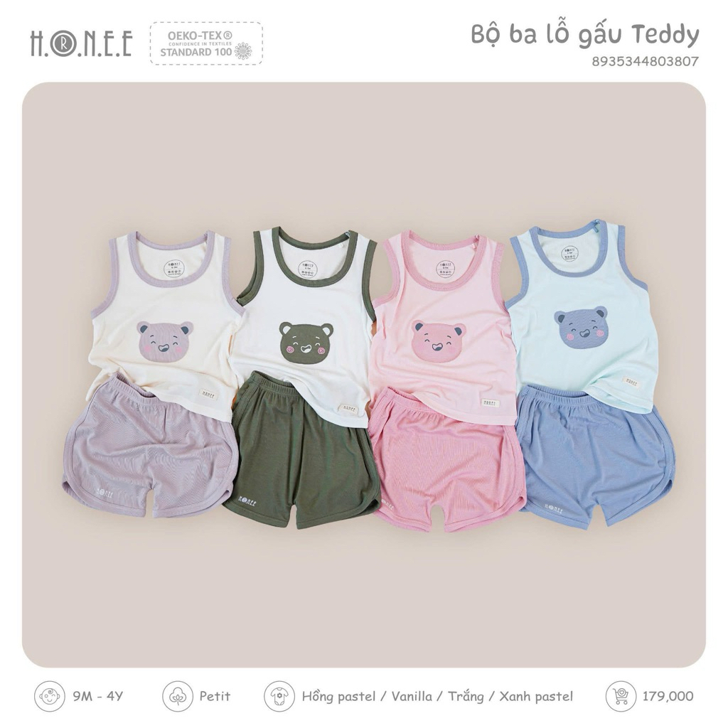 [ SALE ] HRNEE Bộ quần áo ba lỗ gấu Teddy thương hiệu Hrnee cho bé