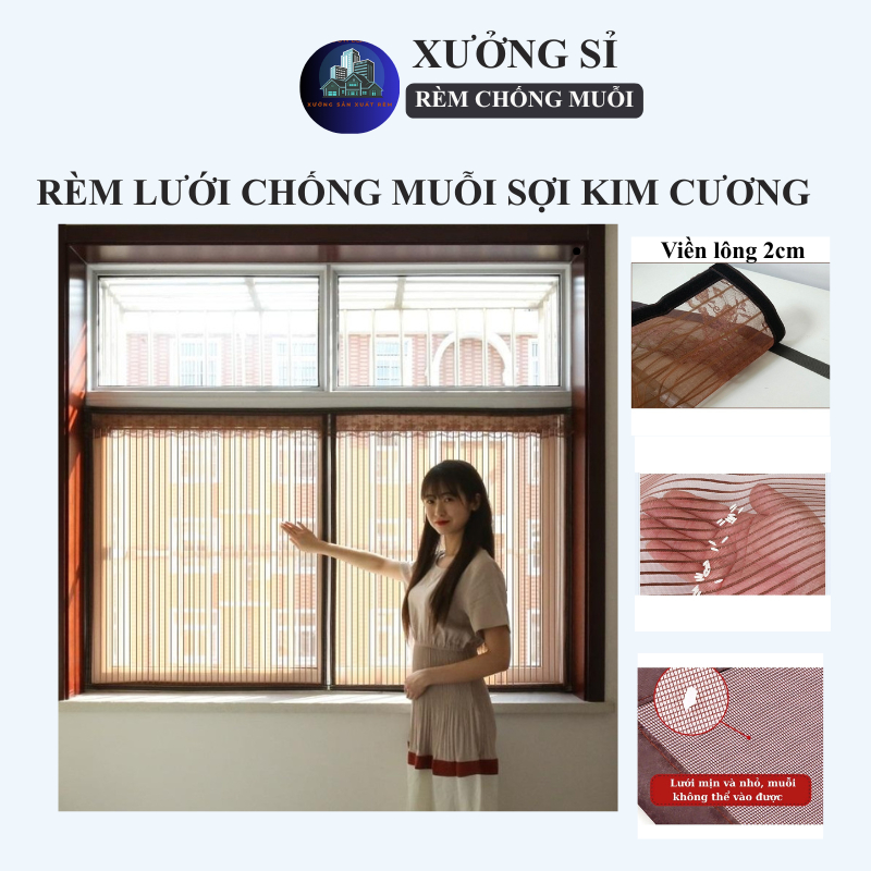 Rèm Lưới Chống Muỗi KhóaDán Tường Cho Cửa Sổ, Lưới Chống Muỗi Cửa Sổ, Lưới Chống Muỗi Sợi Kim Cương 