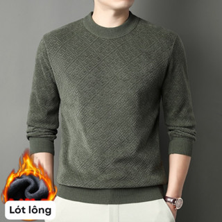  Áo len nam lót nhung loại dày 2 lớp cổ tròn cao họa tiết caro chìm bên trong có lót nhung 