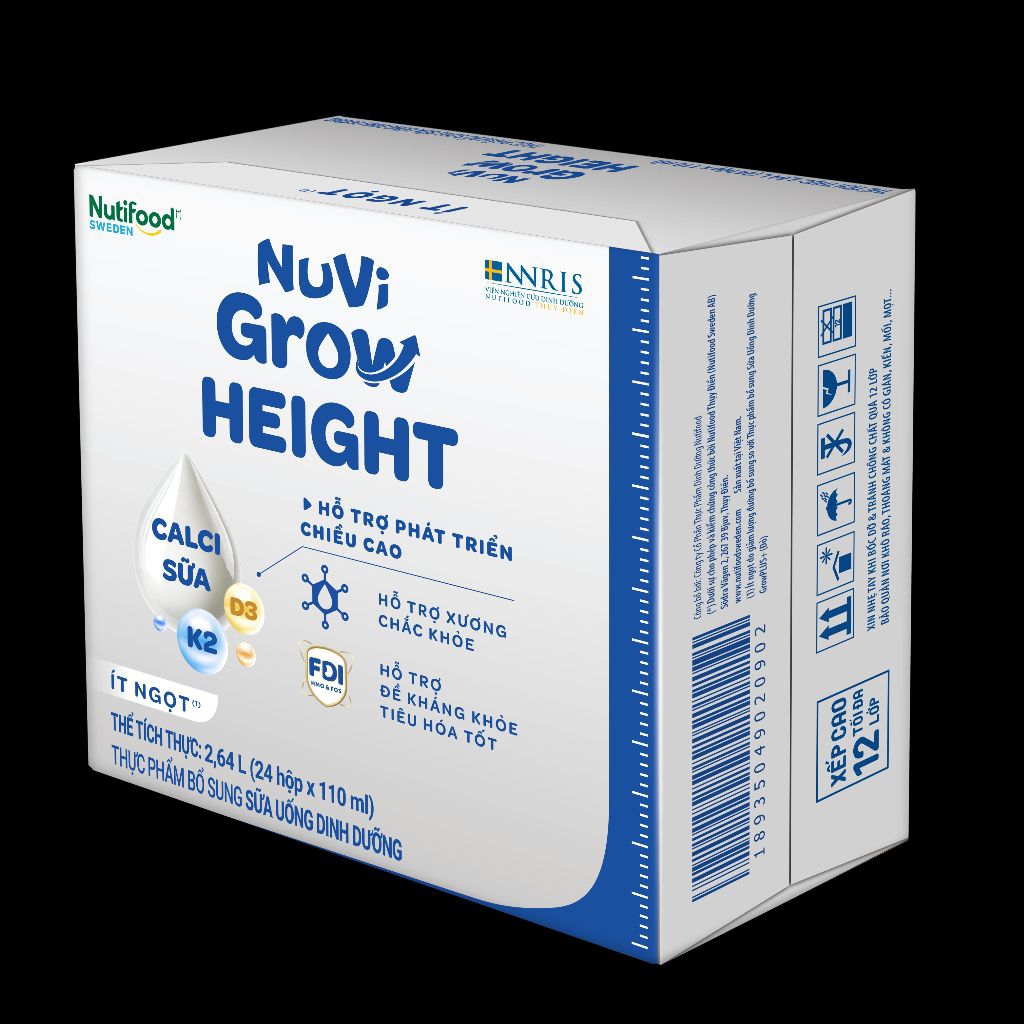 Thùng 24 hộp sữa Nuvi grow height ít ngọt 110ml