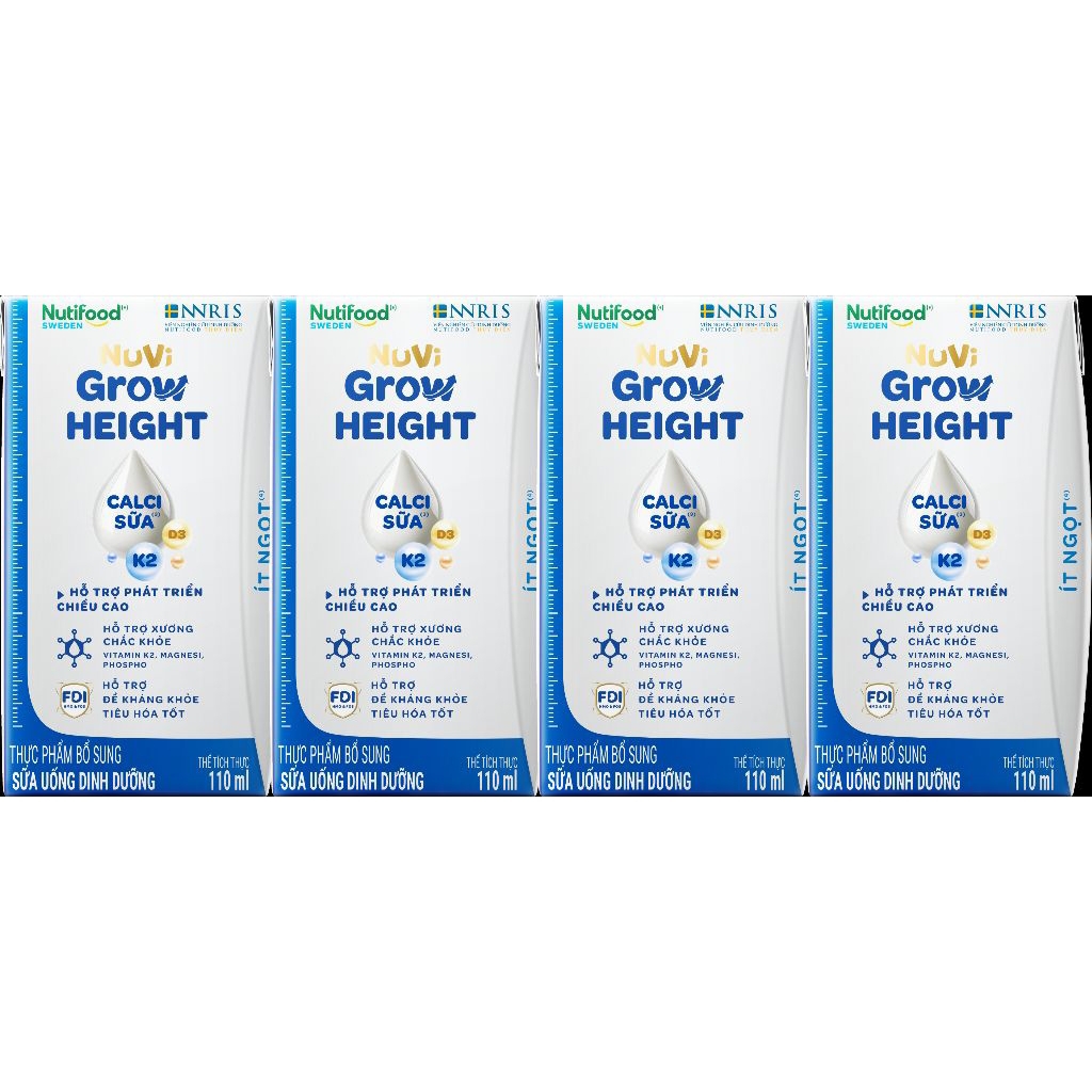 Combo 3 lốc sữa nuvi grow height ít đường 110ml