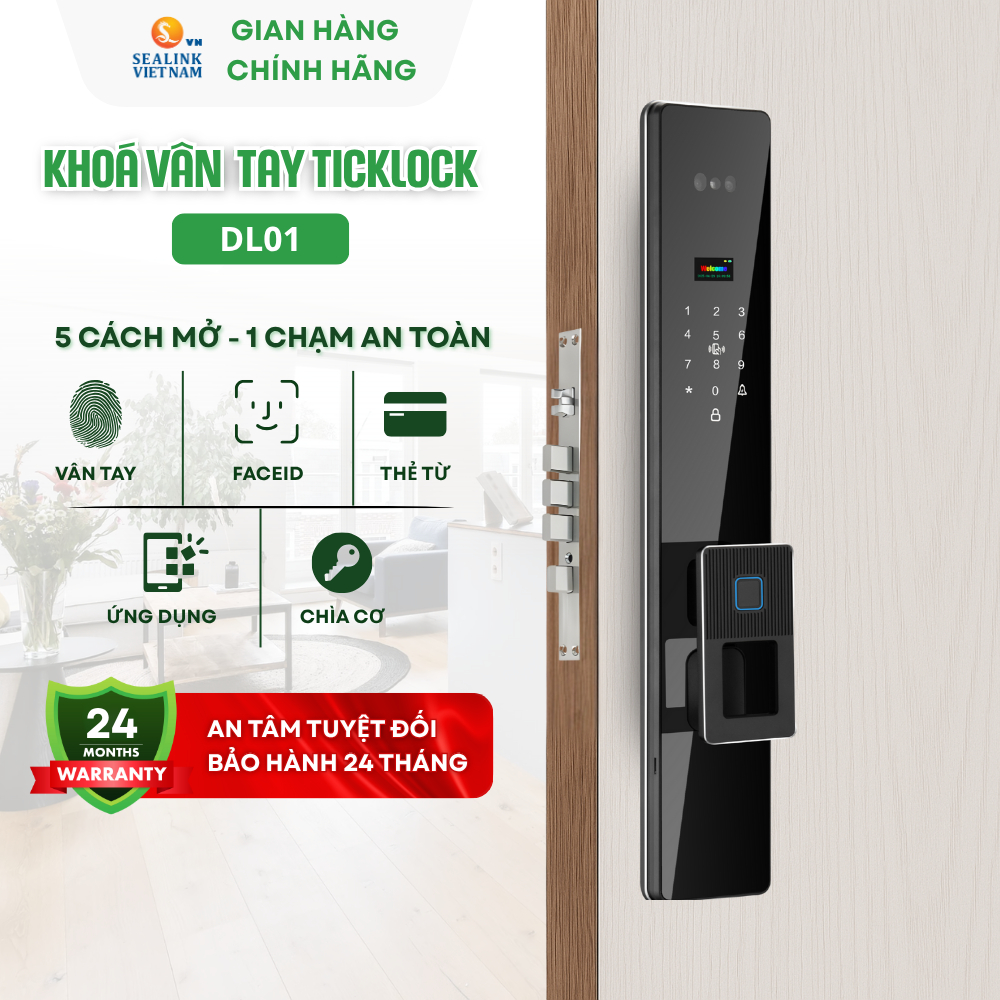 Khóa vân tay TICKLOCK AF100 dành cho cửa gỗ - Mở khóa vân tay, Mật khẩu, Thẻ từ, App điện thoại