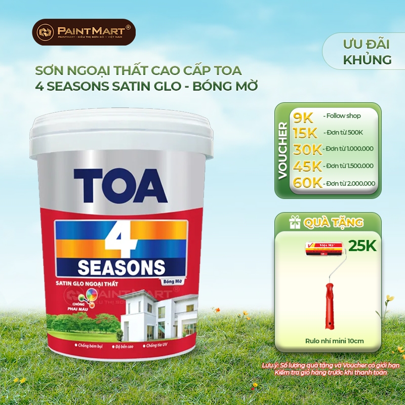 (5 lít) Sơn nước ngoại thất 5 lít bóng mờ TOA 4 Seasons Satin Glo