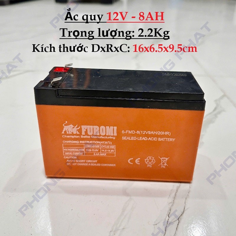 Bình Ắc Quy Khô 12V – 9AH/12AH Hãng FUROMI – Sử Dụng Bình Xịt, Loa Kéo, Bộ Lưu Điện (Chuẩn Ký, Chuẩn