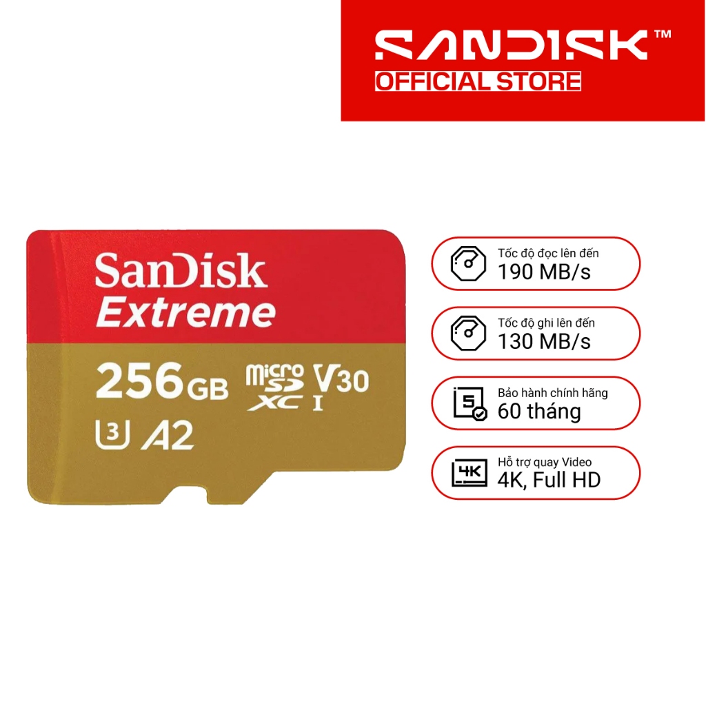 Thẻ Nhớ MicroSDXC SanDisk Extreme V30 A2 64GB - 128GB - 256GB