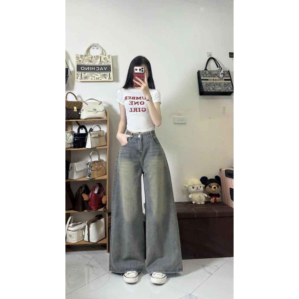 Quần Jean Nữ MIAA ỐNG RỘNG cạp cao Màu Xanh Trắng Wash Đen dáng dài chất bò RIN mềm denim BIGSIZE | BigBuy360 - bigbuy360.vn