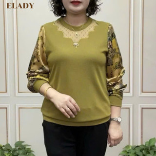  Áo trung niên nữ AD1007 Áo kiểu nữ thu đông trung niên cho mẹ cho bà QC vải thun dệt kim phối tay voan lụa 