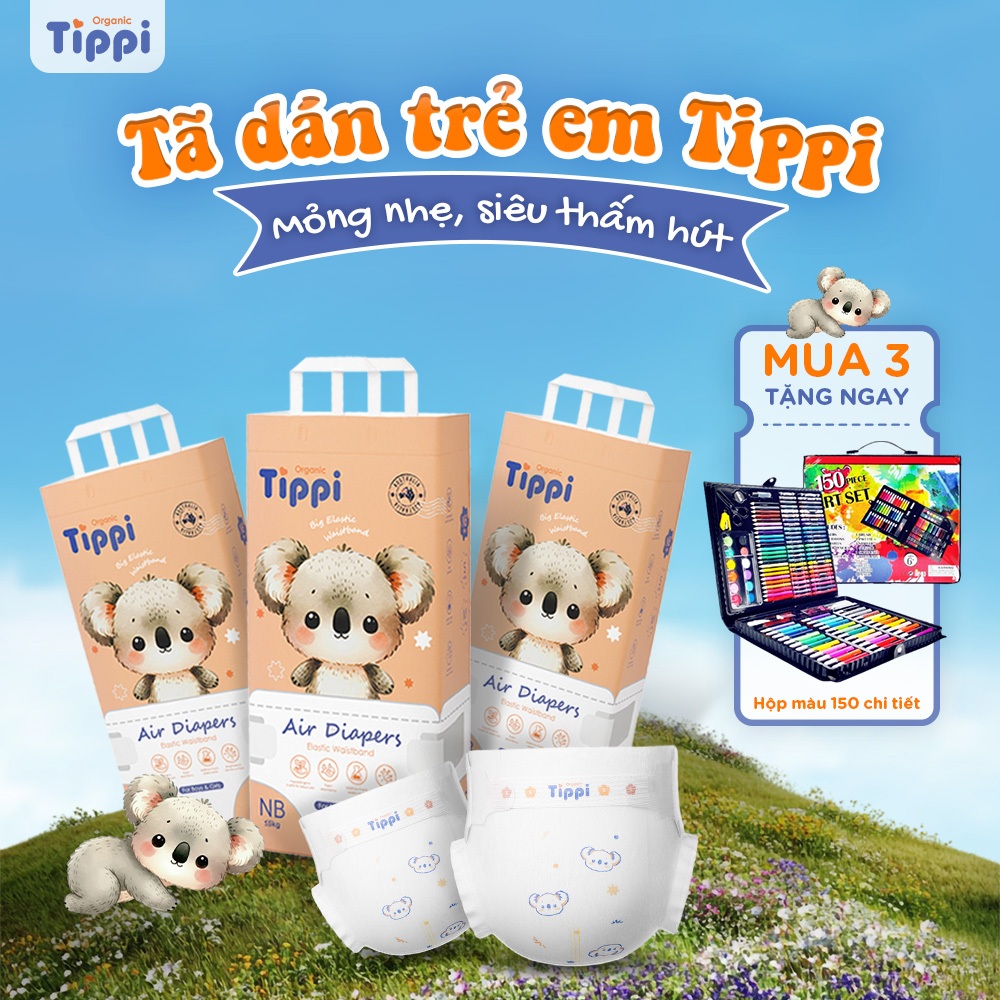 Combo 3 bịch Tã/bỉm dán Tippi (ngày và đêm) mềm mại, an toàn, siêu thấm hút size NB/S/M cho bé từ dư