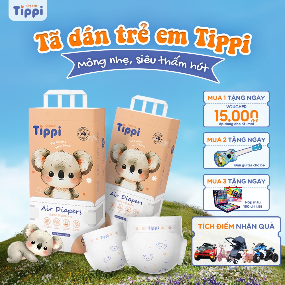 Bỉm Dán Tippi, Tã Dán cho bé siêu thấm, siêu mỏng, siêu nhẹ,size NB/S/M cho bé từ dưới 5kg - 11kg