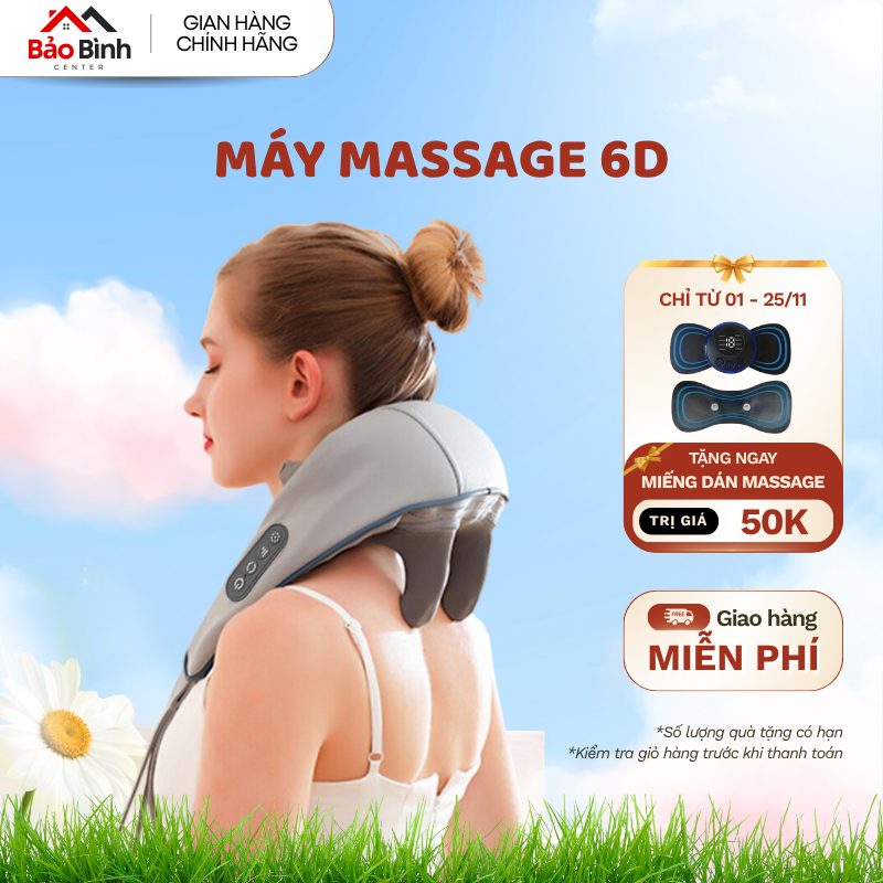 Máy massage cổ vai gáy đa năng 6D, máy mát xa hồng ngoại cao cấp nhiều chế độ mát xa, đấm bóp
