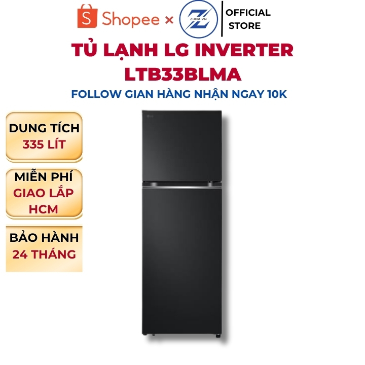 Tủ lạnh ngăn đá trên Inverter LG 335L LTB33BLMA - Bảo hành 24 tháng